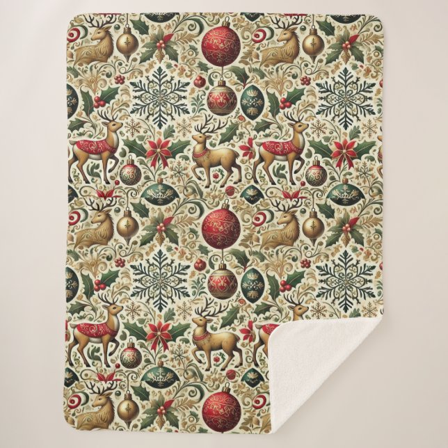 Elegant Festive Christmas Sherpa Blanket (Front)
