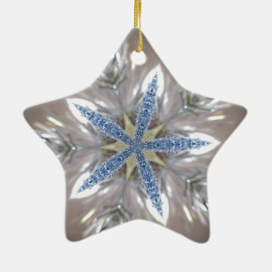Elegant Festive Christmas Star Shiny Blue White Ceramic Tree Decoration