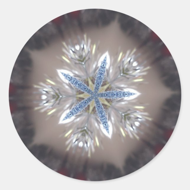 Elegant Festive Christmas Star Shiny Blue White Classic Round Sticker (Front)