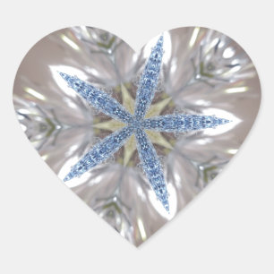 Elegant Festive Christmas Star Shiny Blue White Heart Sticker