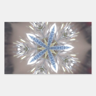 Elegant Festive Christmas Star Shiny Blue White Rectangular Sticker