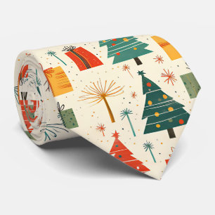Elegant Festive Christmas Tree and Gifts Pattern Tie