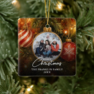 Elegant Festive Christmas Tree Baubles Photo Ceramic Ornament
