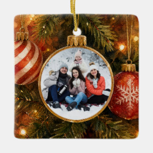 Elegant Festive Christmas Tree Baubles Photo Ceramic Ornament