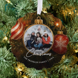 Elegant Festive Christmas Tree Baubles Photo Decoration Card