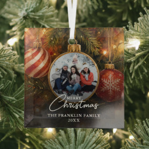 Elegant Festive Christmas Tree Baubles Photo Glass Tree Decoration