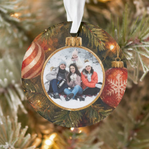 Elegant Festive Christmas Tree Baubles Photo Ornament