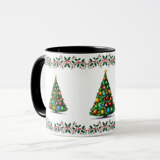 Elegant Festive Christmas Tree Holly Rustic  Mug (Front Left)