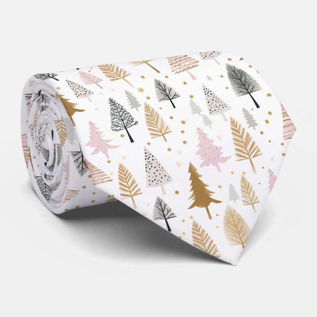 Elegant Festive Christmas Trees Pattern Tie (Rolled)