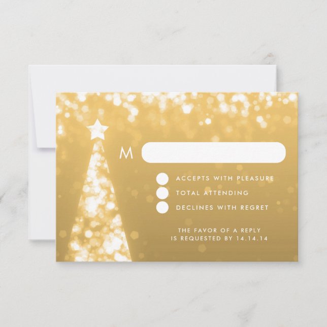 Elegant Festive Christmas Wedding RSVP Gold Card (Front)
