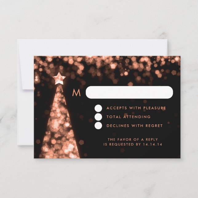 Elegant Festive Christmas Wedding RSVP Rose Gold Card (Front)
