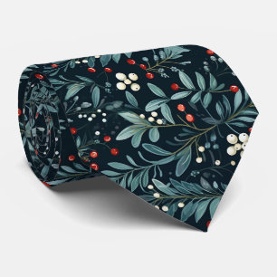 Elegant Festive Dark Green Christmas Leave Pattern Tie