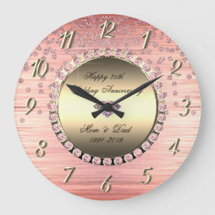 Elegant Festive  Diamonds 25th Wedding Anniversary Large Clock