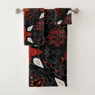 Elegant, festive feel symmetrical floral pattern bath towel set