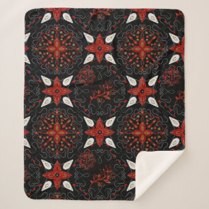 Elegant, festive feel symmetrical floral pattern sherpa blanket