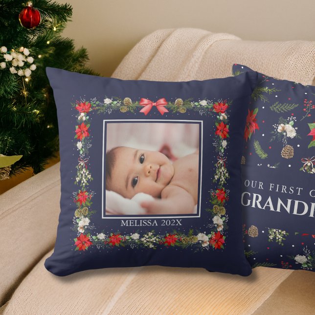 Elegant  Festive Floral First Christmas   Cushion (Creator Uploaded)