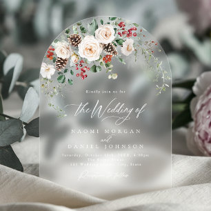 Elegant Festive Floral Holiday Winter Wedding Acrylic Invitations