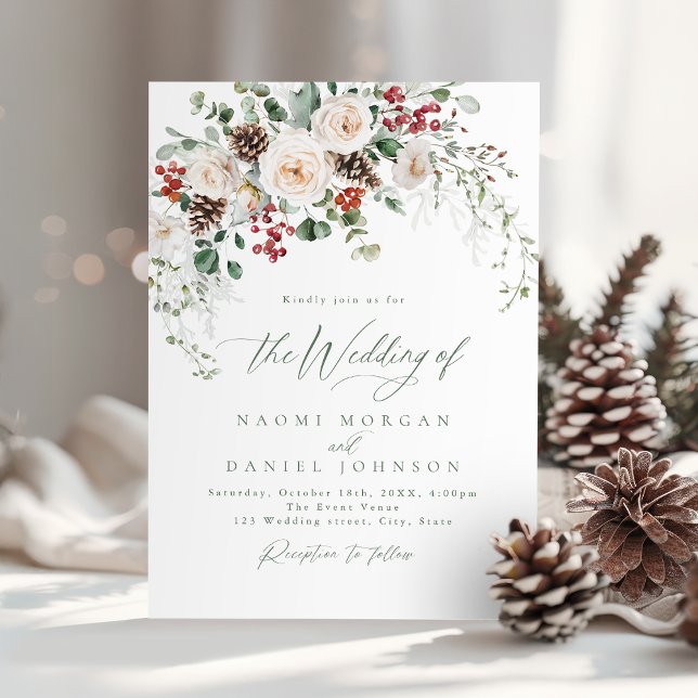 Elegant Festive Floral Holiday Winter Wedding Invitation (Elegant Festive Floral Holiday Winter Wedding Invitation)