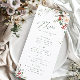 Elegant Festive Floral Holiday Winter Wedding Menu