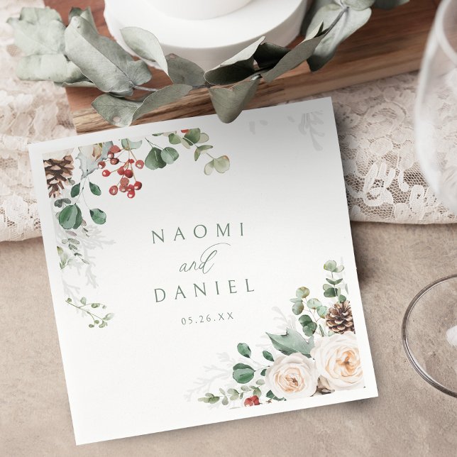 Elegant Festive Floral Holiday Winter Wedding  Napkin (Elegant Festive Floral Holiday Winter Wedding Napkins)