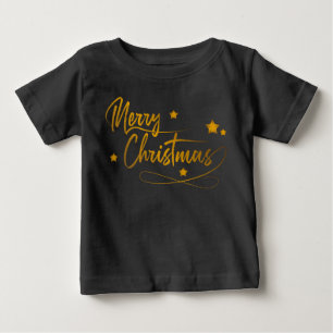 Elegant Festive Gold Calligraphy Merry Christmas Baby T-Shirt
