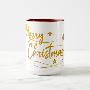 Elegant Festive Gold Calligraphy Merry Christmas Mug