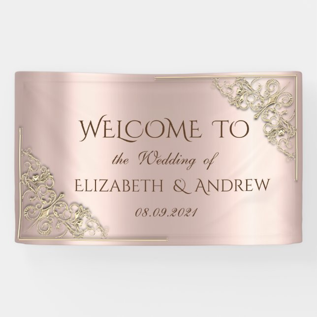 Elegant Festive Gold Frame Rose Gold Banner (Horizontal)