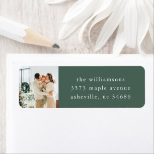 Elegant Festive Green Holiday Photo Return Address Label