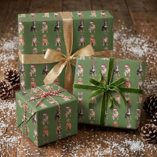 Elegant Festive Green Puppy Dog Christmas Wrapping Paper