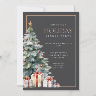 Elegant Festive Grey Gold Holiday Dinner Party Invitation