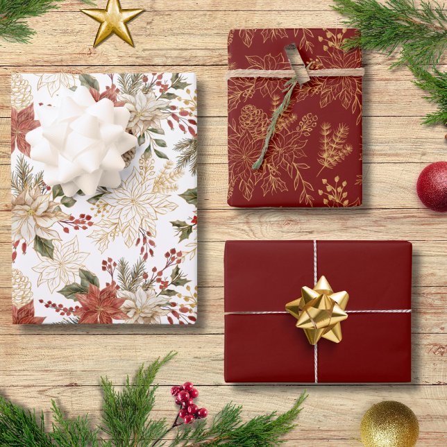 Elegant Festive Holiday Floral Poinsettia Wrapping Paper Sheet (Creator Uploaded)