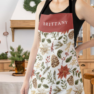 Elegant Festive Holiday Poinsettia Apron