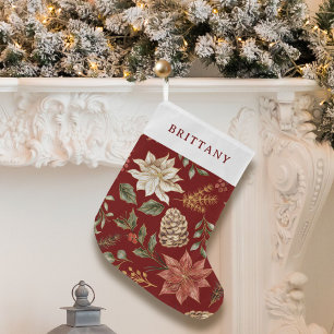 Elegant Festive Holiday Red Poinsettia Large Christmas Stocking