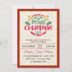 Elegant Festive Merry Christmas & Happy New Year Invitation