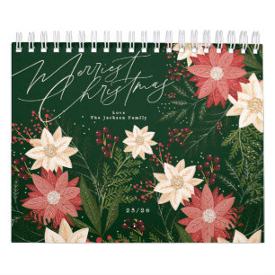 Elegant Festive Merry Christmas Poinsettia Holiday Calendar