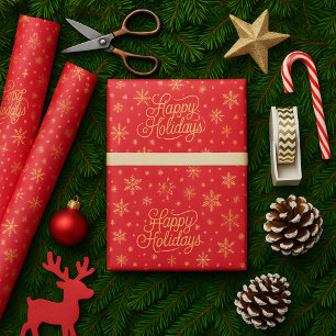 Elegant Festive Red and Gold Merry Christmas Wrapping Paper