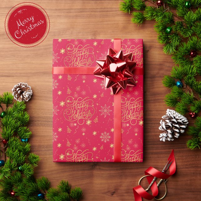Elegant Festive Red and Gold Merry Christmas Wrapping Paper (Creator Uploaded)