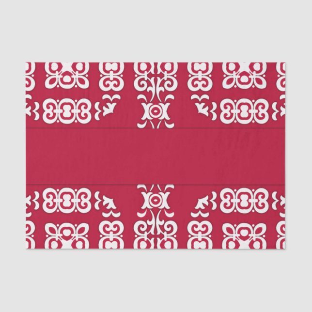 Elegant Festive Red and White Damask Pattern Tissue Paper (Front)