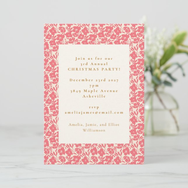 Elegant Festive Red Floral Christmas Holiday Party Invitation (Standing Front)