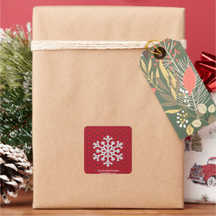 Elegant Festive Red Snowflake Square Sticker