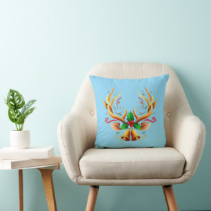 Elegant Festive Reindeer Antlers Modern Christmas Cushion