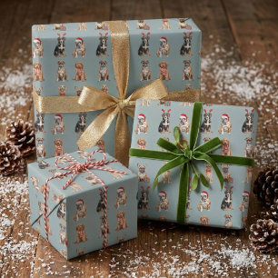 Elegant Festive Snow Blue Puppy Dog Christmas  Wrapping Paper