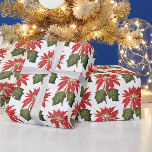 Elegant Festive Vintage Poinsettia Flower Wrapping Paper