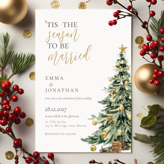 Elegant Festive Watercolor Christmas Wedding Invitation
