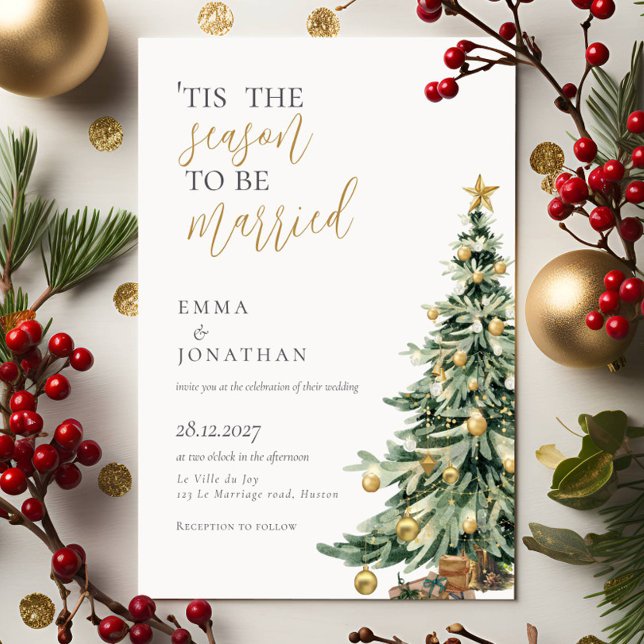 Elegant Festive Watercolor Christmas Wedding Invitation (Creator Uploaded)