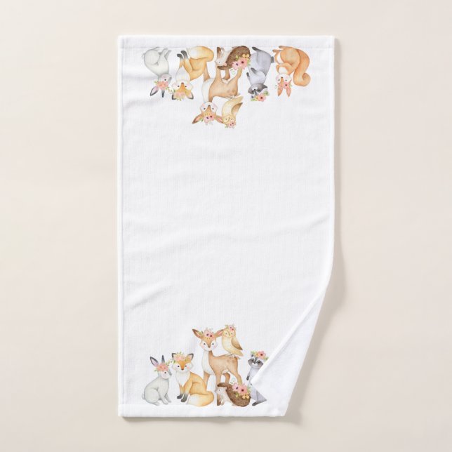 Elegant Festive Watercolor Winter Woodland Animals Bath Towel Set (Hand Towel)