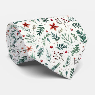 Elegant Festive White and Green Christmas Pattern Tie