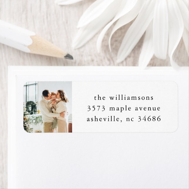Elegant Festive White Holiday Photo Return Address Label (Insitu)