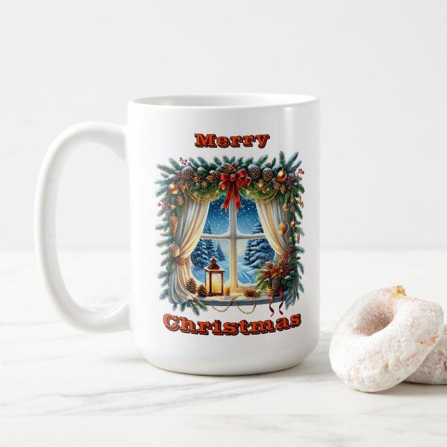 Elegant Festive Window Charm Coffee Mug (With Donut)