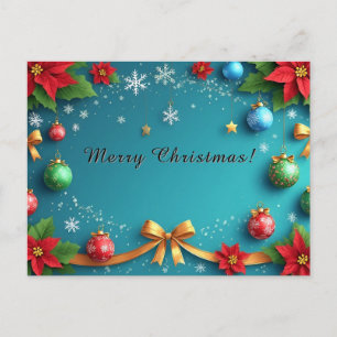Elegant Festive Wreath 🎄✨ Poinsettia Ornament Holiday Postcard